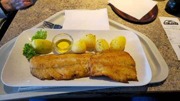 Frischer Fisch mit Meerblick