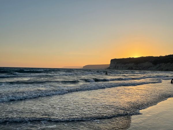 Sonnenuntergang am historischen Strand