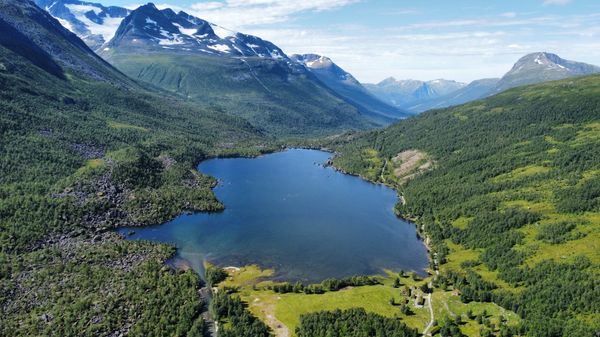 Idyllisches Tal mit Kaffee