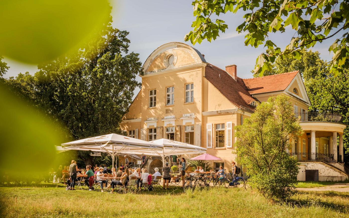 Romantisches Café im grünen Idyll